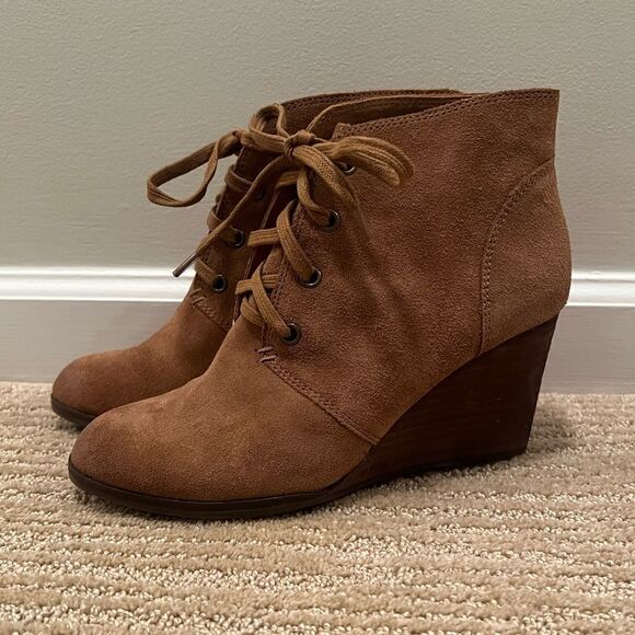 Lucky Brand Brown Suede Wedge Ankle Booties - Picture 1 of 6
